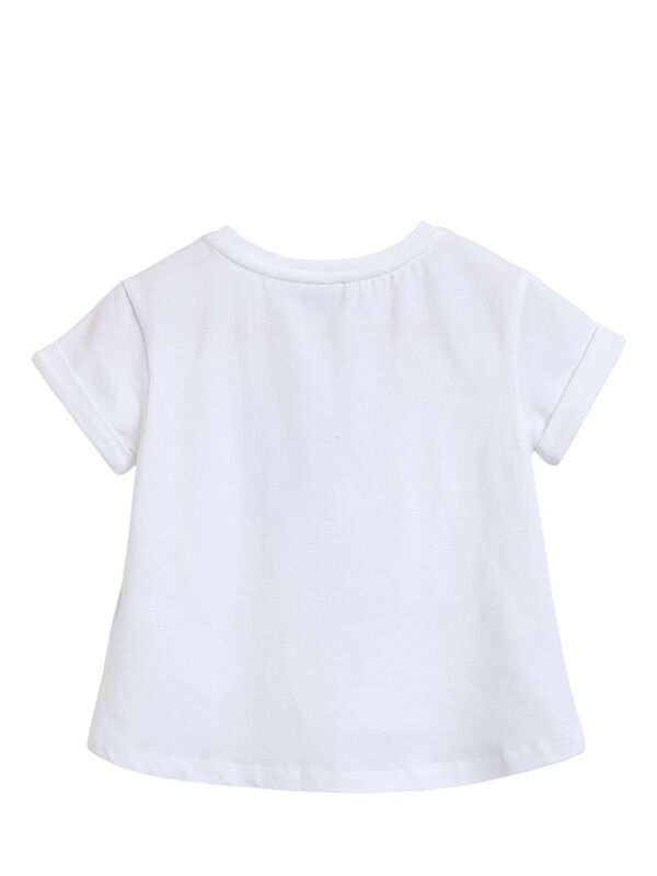 Girls White & Green Printed T-Shirt with Short Pants image number 3